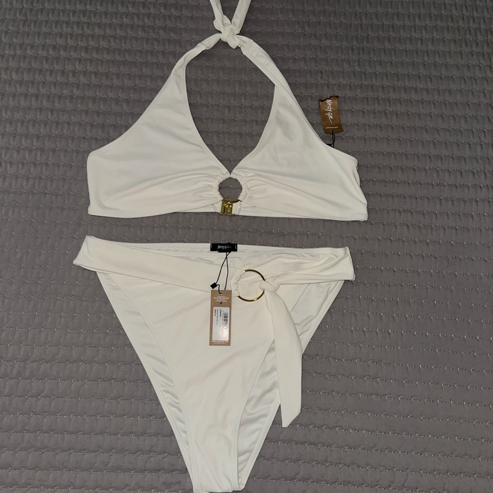 Nasty Gal White Halter Bikini Set
